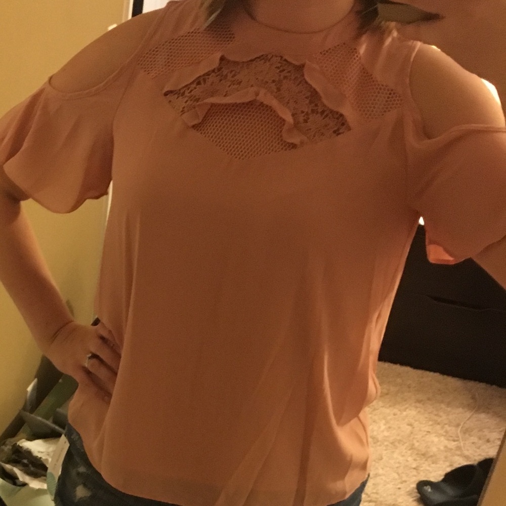 Blush cold shoulder blouse